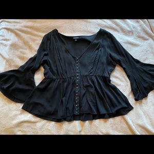 Black challis bell sleeve babydoll top